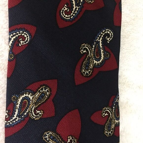 Jacques Estier Mens Tie Silk Necktie Tie Navy Red - Picture 2 of 4